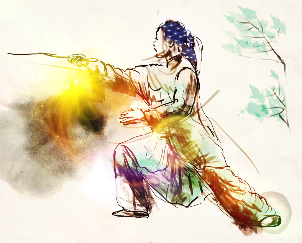 Taiji (Tai Chi). An full sized hand drawn illustration Acupuncture
